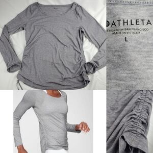 L ATHLETA ENCORE GRAY CINCH LONG SLEEVE SHIRT TOP LARGE